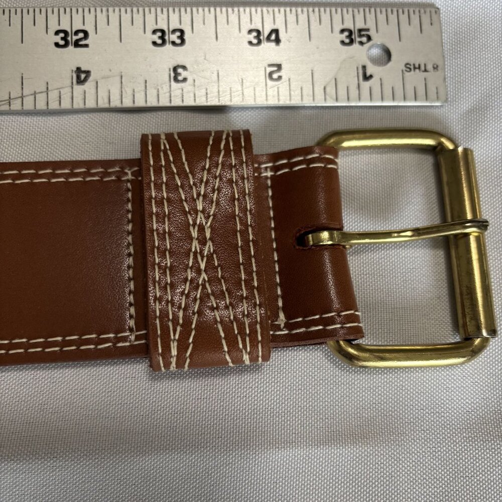 Linda Allard, Ellen Tracy Brown Genuine Leather Belt With Gold Buckle - Picture 3 of 8